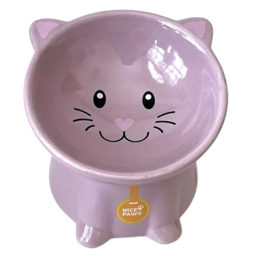 NEW NICE PAWS - Tilted Elevated Ceramic Cat Food/Water Bowl in Light Lavender